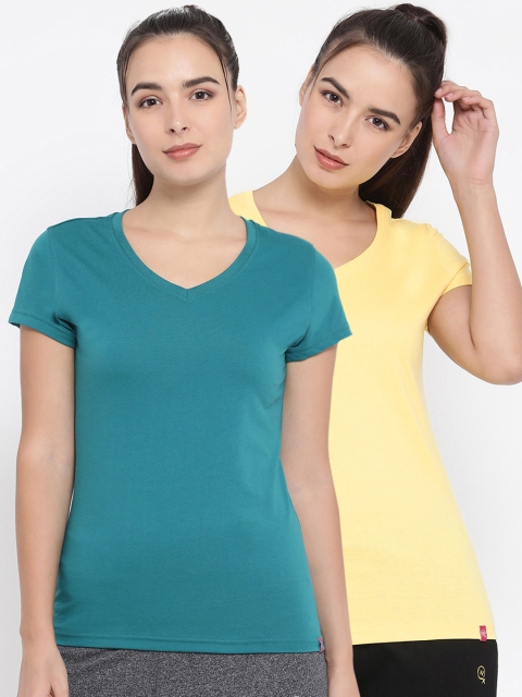 

Macrowoman W-Series Women Pack Of 2 Solid V-Neck T-shirts, Sea green