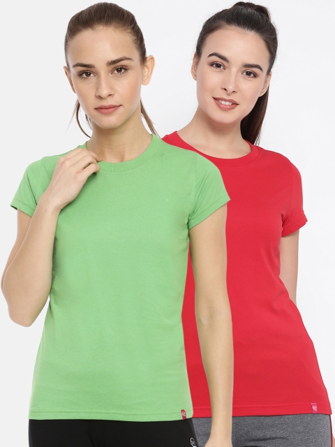 

Macrowoman W-Series Women Pack Of 2 Solid Round Neck T-shirts, Red