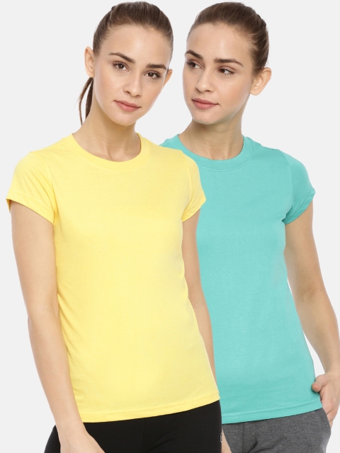 

Macrowoman W-Series Women Pack Of 2 Solid Round Neck T-shirts, Turquoise blue