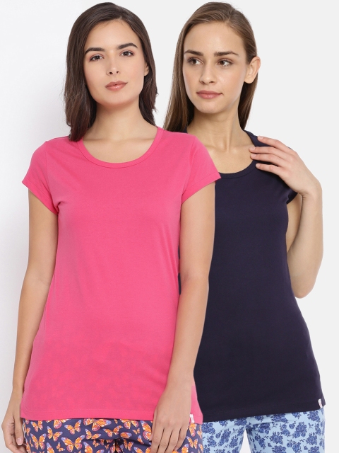 

Macrowoman W-Series Women Pack Of 2 Solid Lounge T-Shirts MW3321, Navy blue