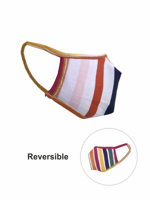 

nestroots Kids Striped 2-Ply Reversible Reusable Cloth Masks, Pink