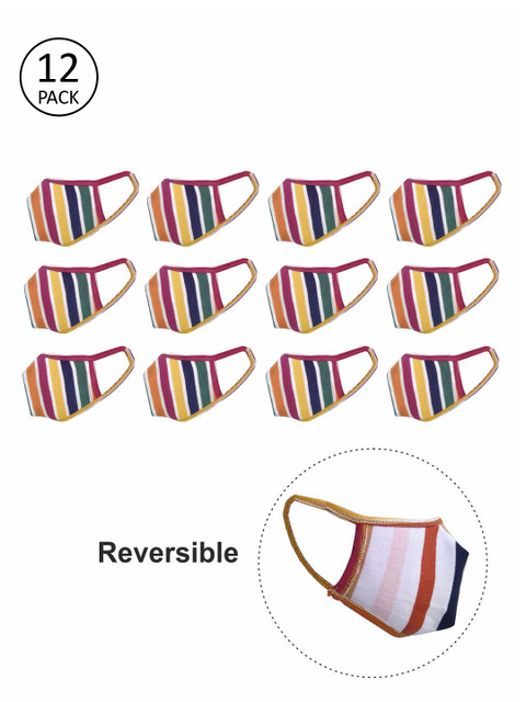 

nestroots Unisex Pack Of 12 Pcs Multicoloured Reversible 2-Ply Protective Outdoor Mask, Multi