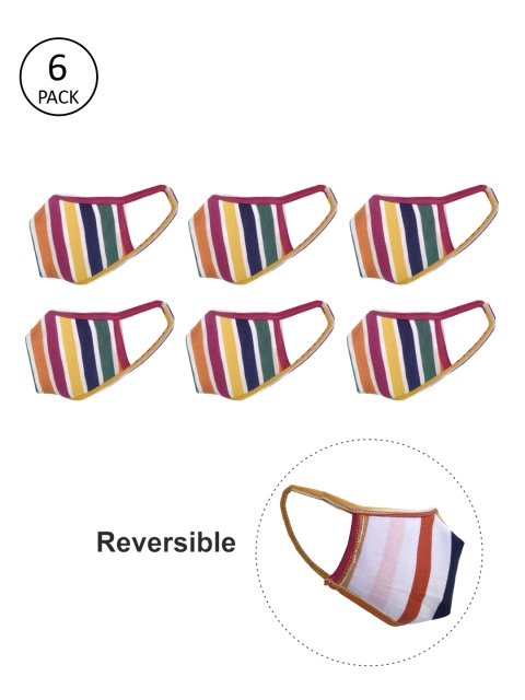 

nestroots Kids 6 Pcs Striped 2-Ply Anti-Pollution Reversible Reusable Cloth Masks, Multi