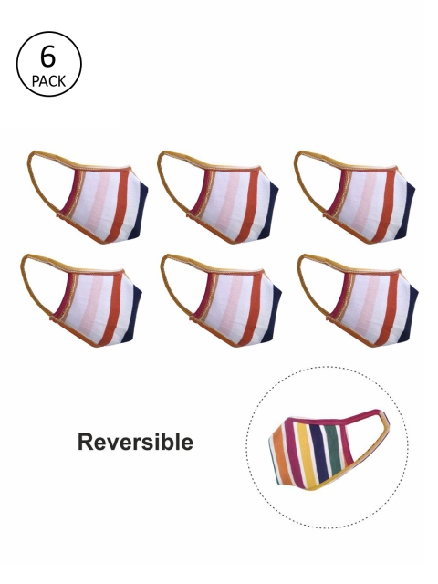 

nestroots Unisex Multicolored Striped 6 Pcs 2 Ply Reusable & Reversible Cloth Face Masks, Pink