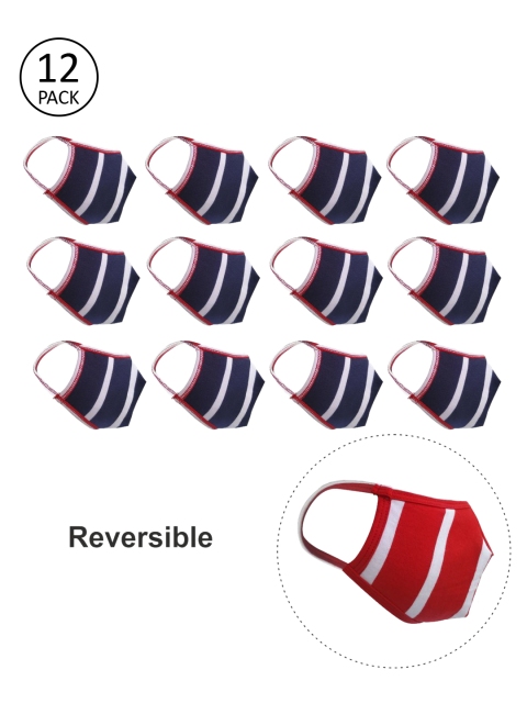 

nestroots Kids Pack Of 12 Pcs Navy Blue & Red Reversible 2-Ply Protective Outdoor Mask