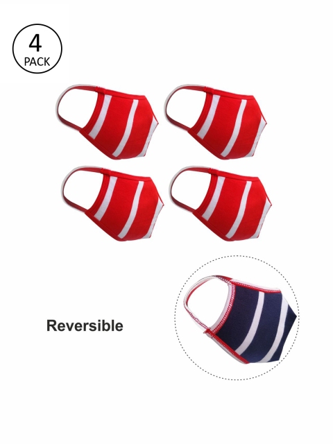 

nestroots Kids 4 Pcs Navy Blue & Red Reusable Reversible 2-Ply Protective Outdoor Masks