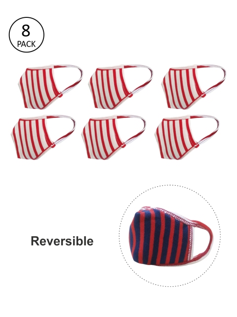 

nestroots Kids 2 Pcs Striped 2-Ply Reversible Reusable Cloth Masks, Red