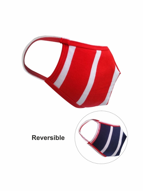 

nestroots Kids Striped 2-Ply Anti-Pollution Reversible Reusable Cloth Masks, Red