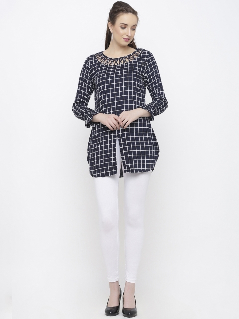 

Indian Virasat Women Blue Checked Tunic, Navy blue