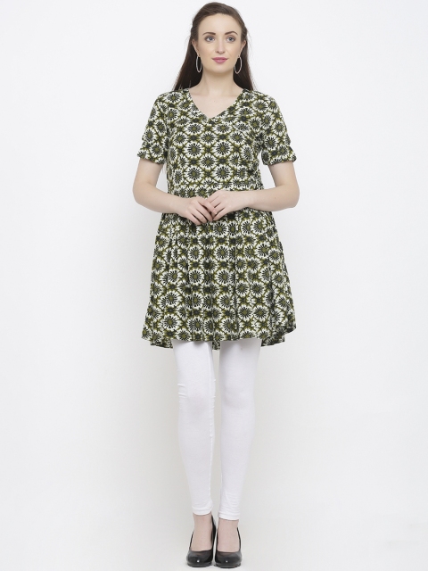 

Indian Virasat Women's Green & White Printed Tunic