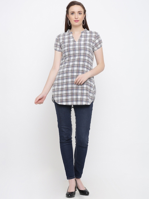 

Indian Virasat Women's White & Grey Checked Tunic