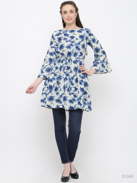 

Indian Virasat Women Off-White & Blue Printed Tunic