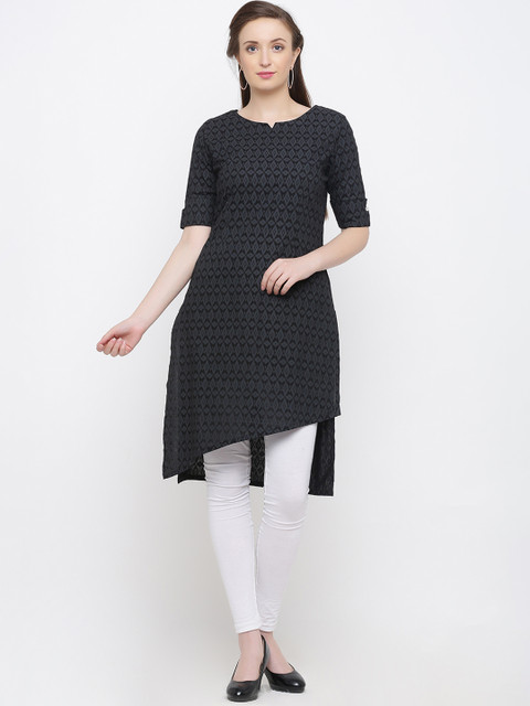 

Indian Virasat Women's Black Printed Checked Tunic