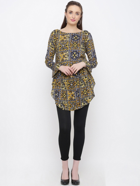 

Indian Virasat Women's Yellow & Grey Printed Tunic