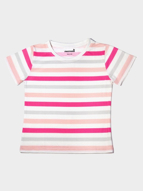 

mezmoda Girls Multicoloured Striped Round Neck T-shirt, Multi
