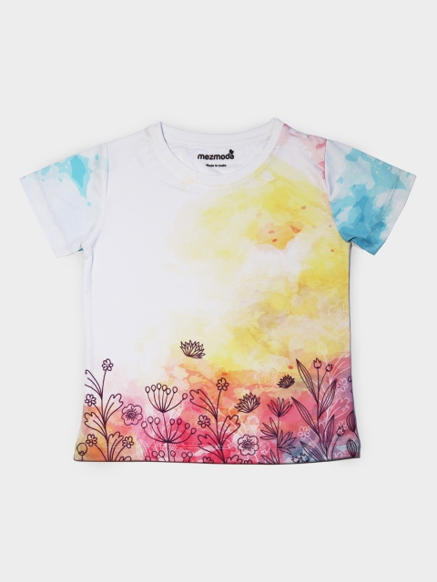 

mezmoda Girls Multicoloured Printed Round Neck T-shirt, Multi