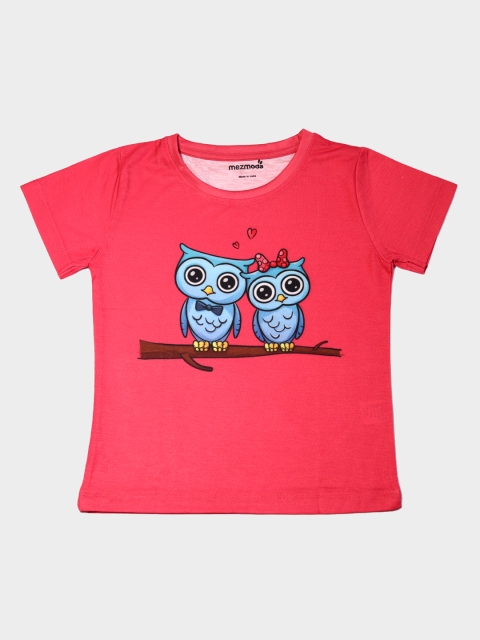 

mezmoda Girls Red Printed Round Neck T-shirt