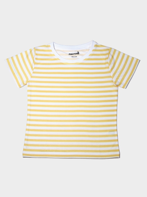 

mezmoda Girls Yellow & White Striped Round Neck T-shirt