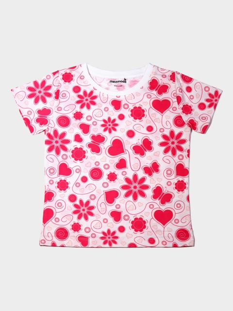 

mezmoda Girls White Printed Round Neck T-shirt