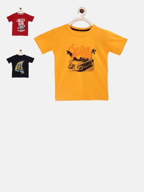 

Joven Boys Pack Of 3 Printed Round Neck T-shirts, Yellow