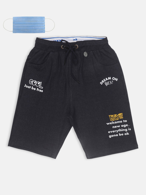 

Lil Tomatoes Boys Navy Blue Solid Regular Fit Regular Shorts with 3-Ply Face Mask