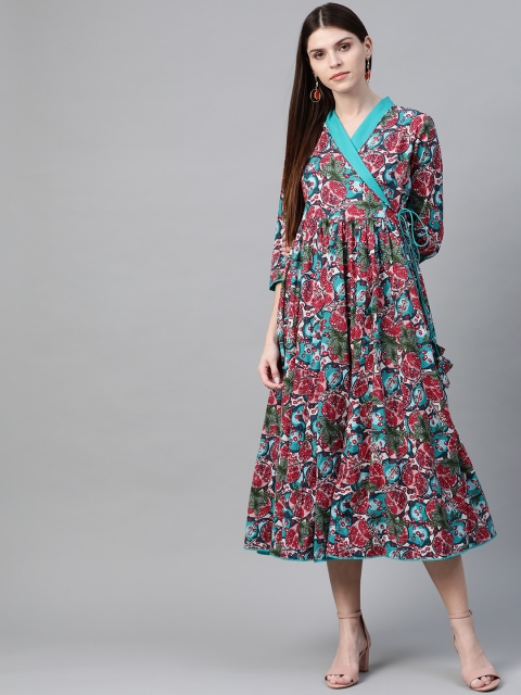 

Sangria Women Pink & Green Quirky Printed Wrap Dress