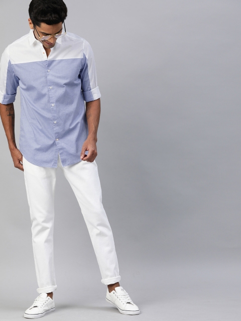 

Mast & Harbour Men Blue & White Regular Fit Colourblocked Casual Shirt
