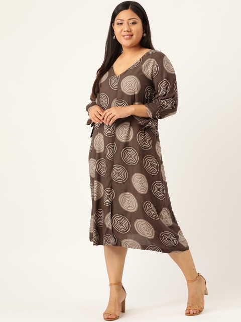 

Revolution Plus Size Women Coffee Brown Beige Printed A-Line Dress