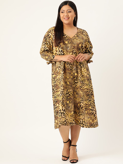 

Revolution Plus Size Women Brown & Black Animal Printed A-Line Dress