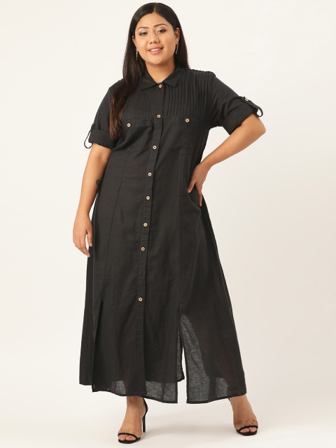 

Revolution Plus Size Women Black Solid Linen Shirt Maxi Dress