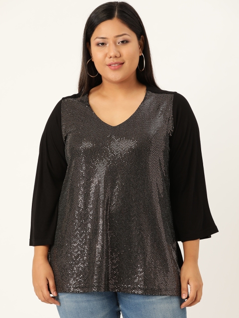 

Revolution Plus Size Women Black Golden Sequinned Top