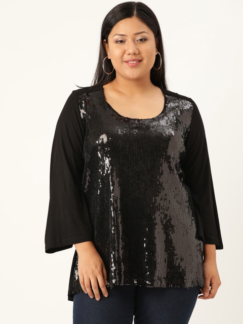 

Revolution Plus Size Women Black Sequinned Top