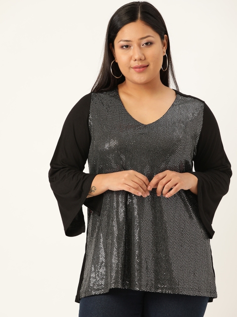 

Revolution Plus Size Women Black Silver Embellished Top