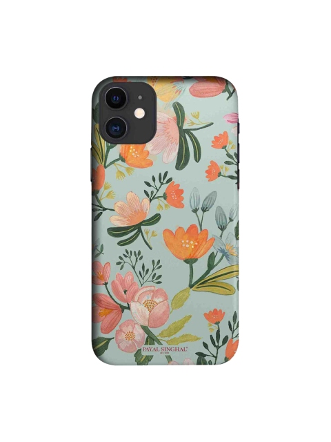 

macmerise Turquoise Blue & Pink Aqua Handpainted Flower iPhone 11 Case
