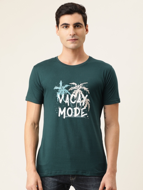 

BE AWARA Men Green Typography Printed Round Neck T-shirt