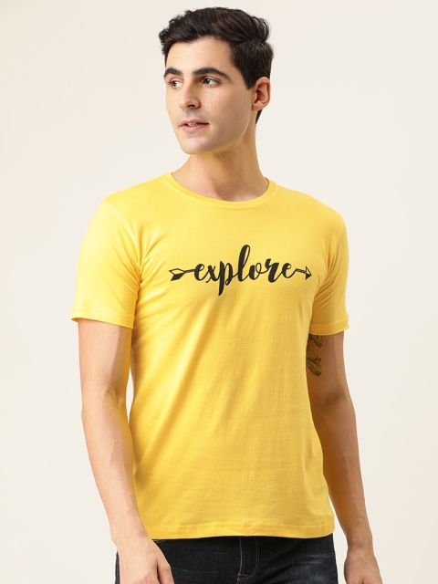 

BE AWARA Men Yellow & Black Printed Round Neck T-shirt