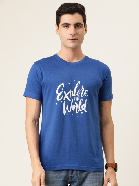 

BE AWARA Men Blue & White Printed Round Neck T-shirt