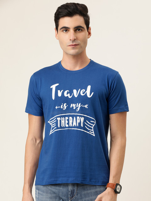 

BE AWARA Men Blue & White Printed Round Neck T-shirt