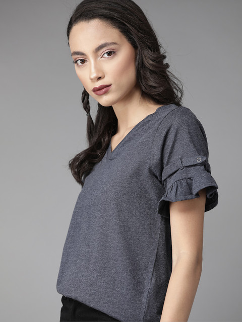 

Roadster Women Navy Blue Solid Top