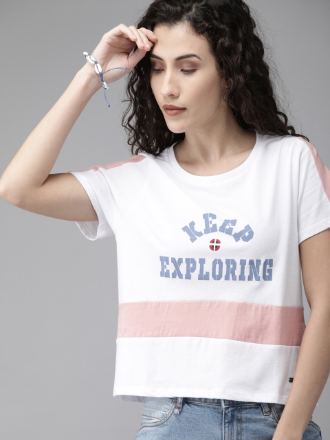 

Roadster Women White Printed Round Neck T-shirt