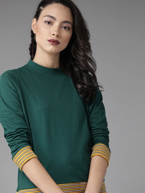 

Roadster Women Green Solid Pure Cotton Top