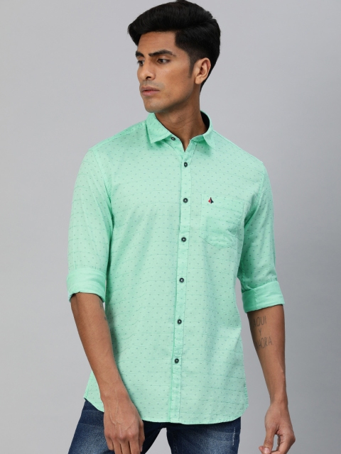 

British Club Men Green Slim Fit Self Design Casual Shirt