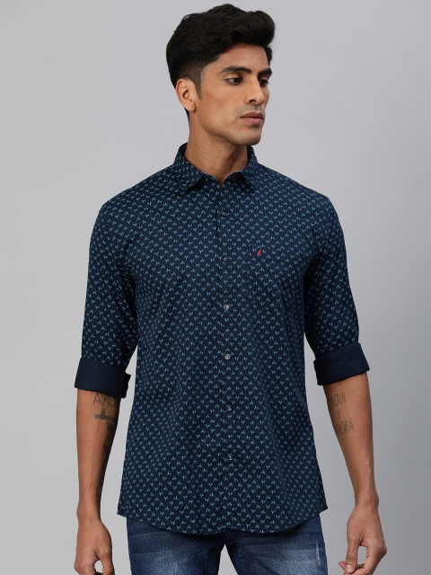 

British Club Men Navy Blue Slim Fit Printed Casual Shirt
