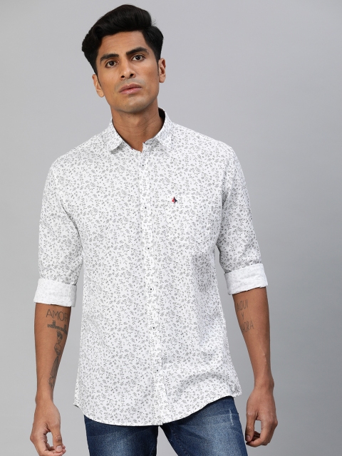 

British Club Men White & Black Slim Fit Floral Printed Casual Shirt