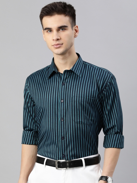 

British Club Men Blue & Yellow Regular Fit Striped Formal Shirt