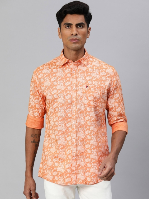 

British Club Men Orange & White Slim Fit Printed Casual Shirt