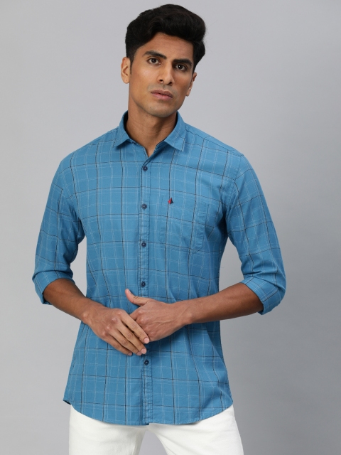 

British Club Men Blue & Black Slim Fit Checked Casual Shirt