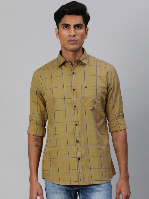 

British Club Men Khaki & Navy Blue Slim Fit Checked Casual Shirt
