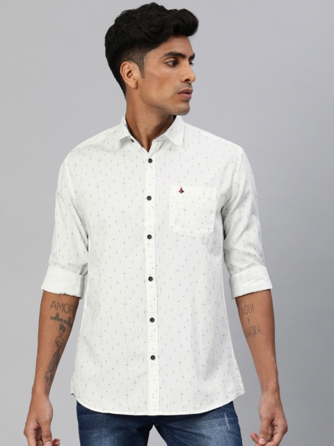 

British Club Men White & Green Slim Fit Printed Casual Shirt