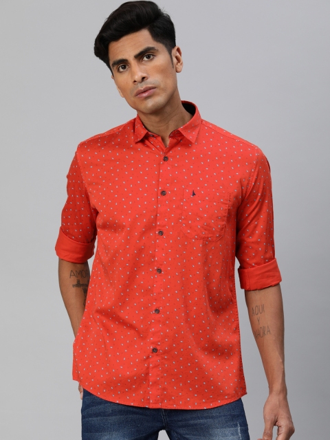 

British Club Men Orange & Blue Slim Fit Printed Casual Shirt